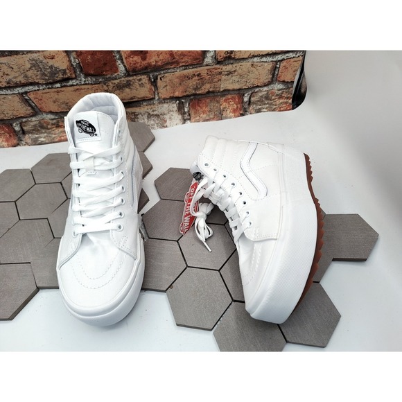 VANS Sk8-Hi Stacked Lugged Sneakers White Canvas Women Platform Shoes Sz 7.5 - Picture 6 of 11